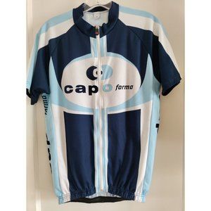 Capo Forma Mens ITALY White Blue Cycling Jersey LARGE 40" Chest Full Zip Pockets